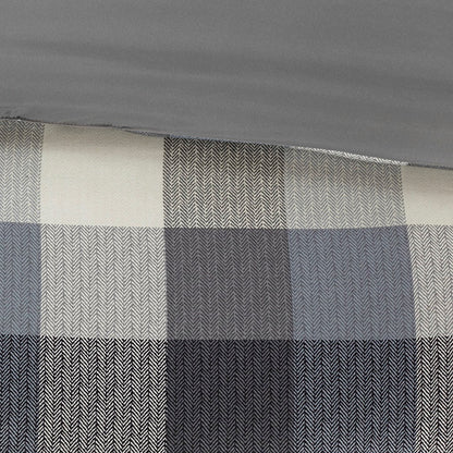 Queen Grey Polyester Comforter Set with Plaid Pattern and Shams