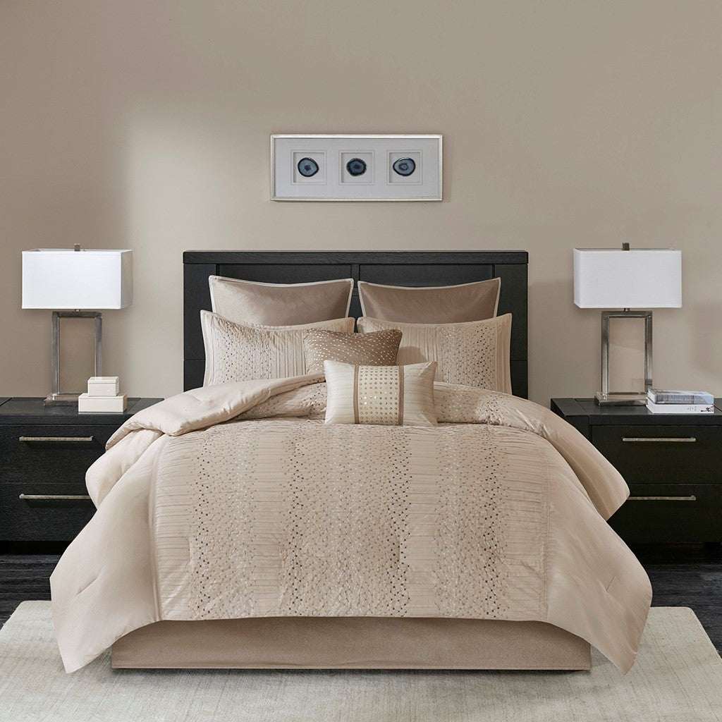 King Size Beige Polyester Comforter Set