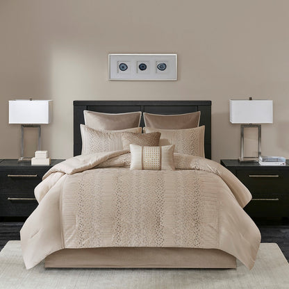 King Size Beige Polyester Comforter Set