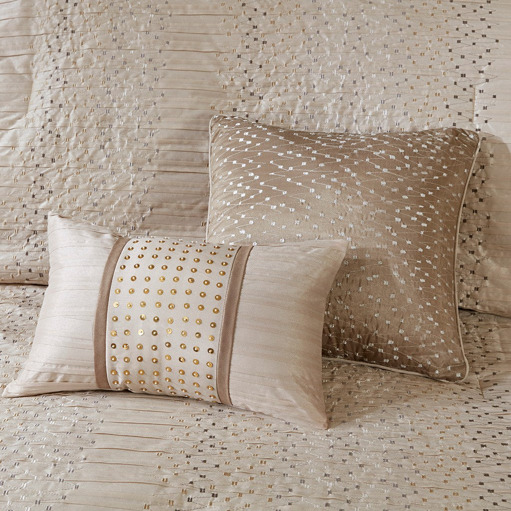 King Size Beige Polyester Comforter Set