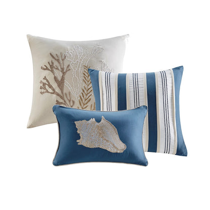 Queen Blue Polyester Comforter Set 7 Piece