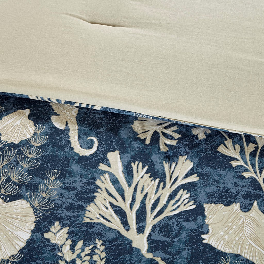 Queen Blue Polyester Comforter Set 7 Piece