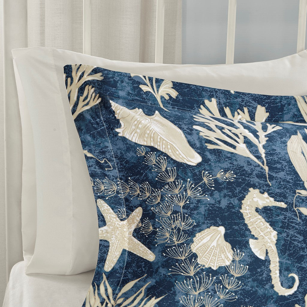 Queen Blue Polyester Comforter Set 7 Piece