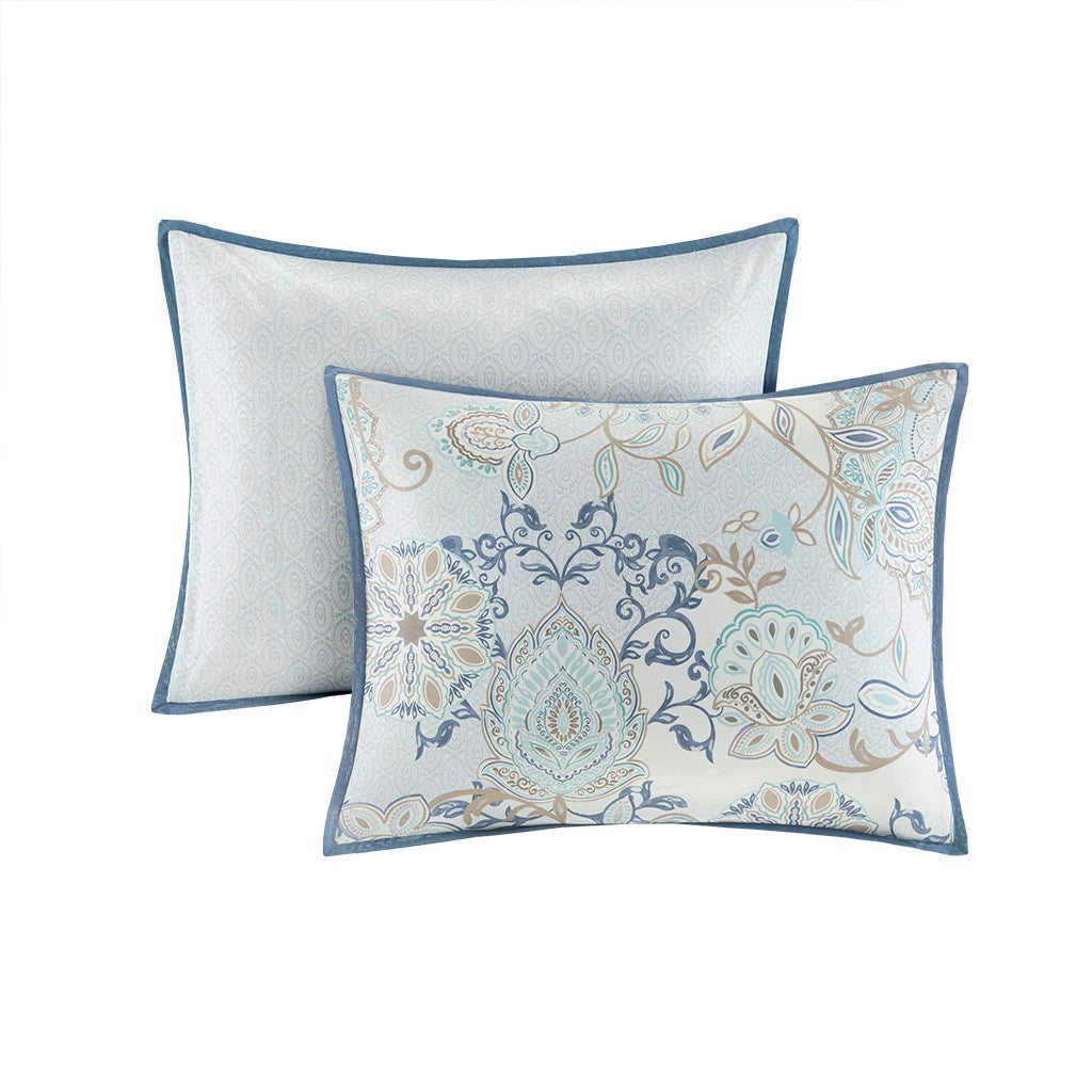 King Size Blue Cotton Comforter Set 8 Piece