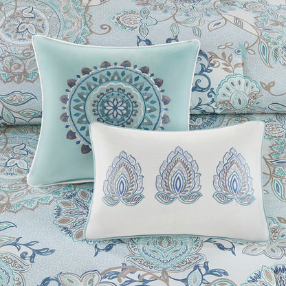 King Size Blue Cotton Comforter Set 8 Piece