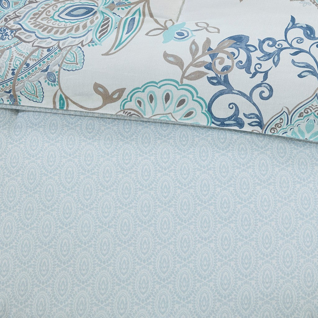 King Size Blue Cotton Comforter Set 8 Piece