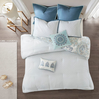 King Size Blue Cotton Comforter Set 8 Piece