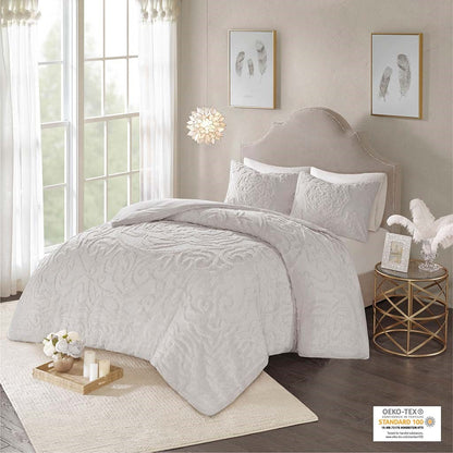 King Size Grey Cotton Chenille Comforter Set