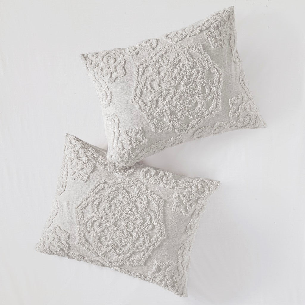 King Size Grey Cotton Chenille Comforter Set