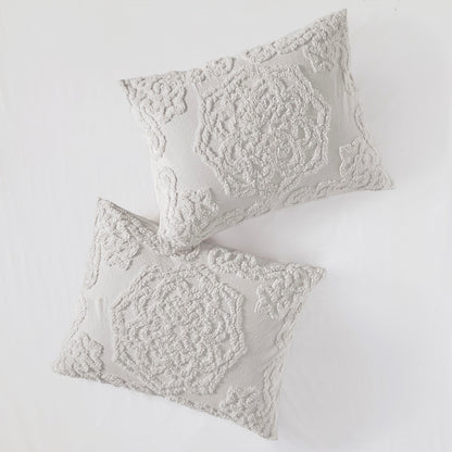 King Size Grey Cotton Chenille Comforter Set