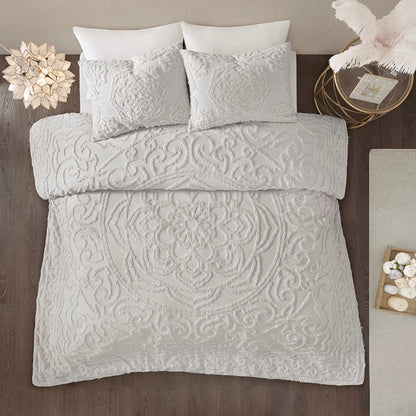 King Size Grey Cotton Chenille Comforter Set
