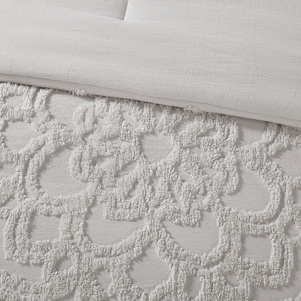 King Size Grey Cotton Chenille Comforter Set