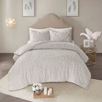 3-Piece Tufted Cotton Chenille Medallion Comforter Set Grey King/Cal King