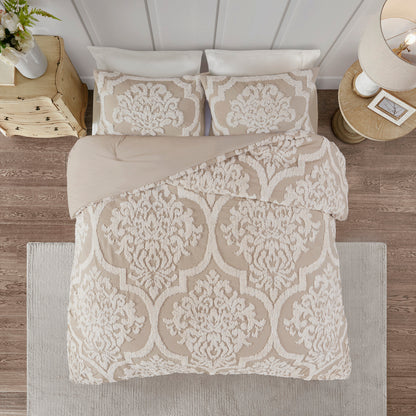 Full Taupe Polyester Chenille Comforter Set with Shams