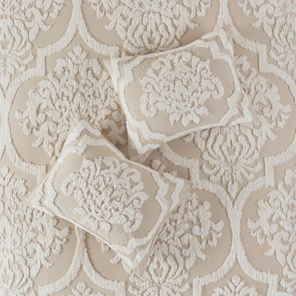 Full Taupe Polyester Chenille Comforter Set with Shams