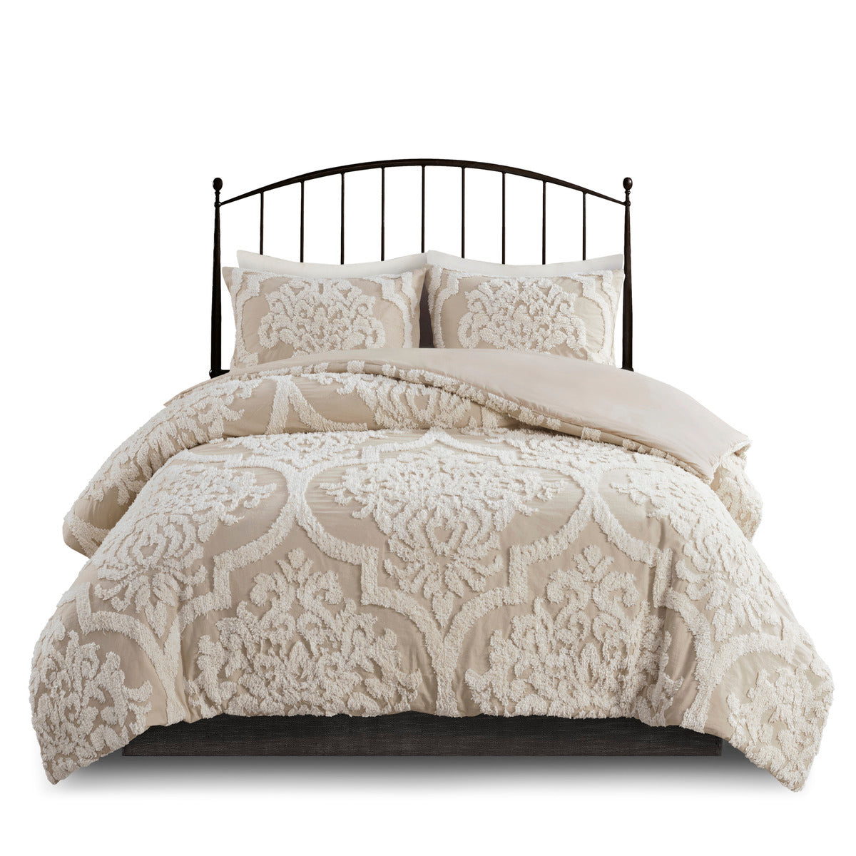 Full Taupe Polyester Chenille Comforter Set with Shams