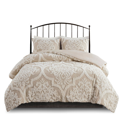 Full Taupe Polyester Chenille Comforter Set with Shams