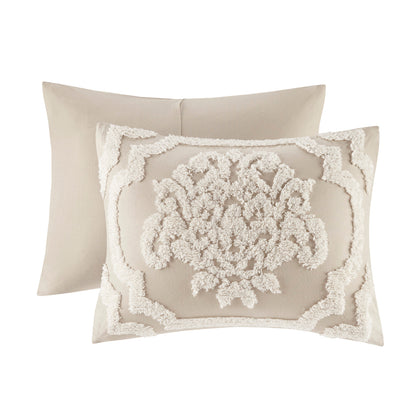 Full Taupe Polyester Chenille Comforter Set with Shams