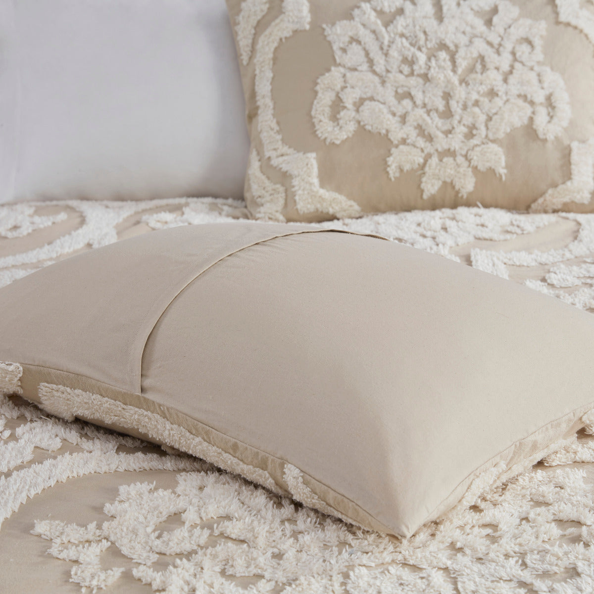 Full Taupe Polyester Chenille Comforter Set with Shams