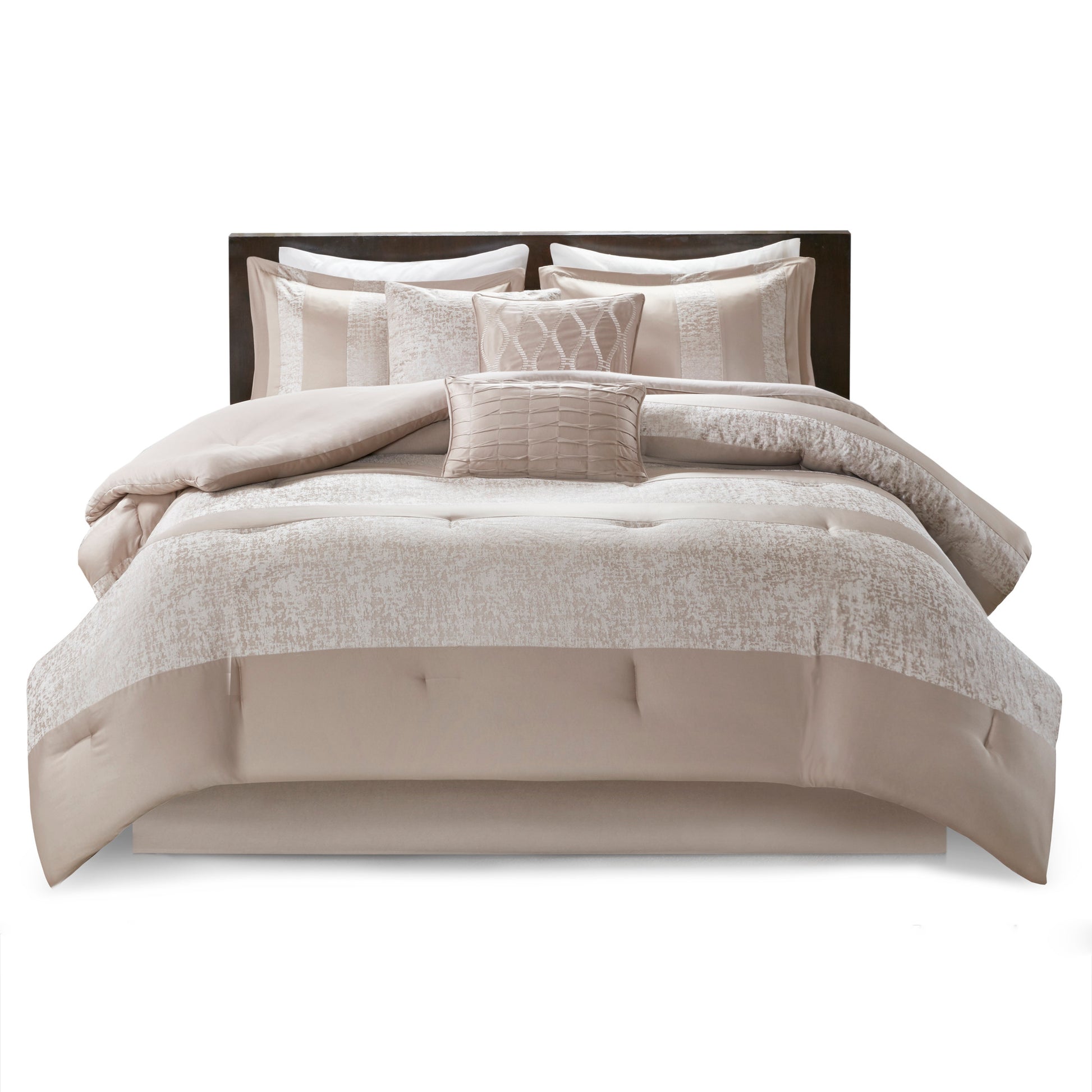7 Piece Chenille Jacquard Comforter Set - Luxurious King Bedding