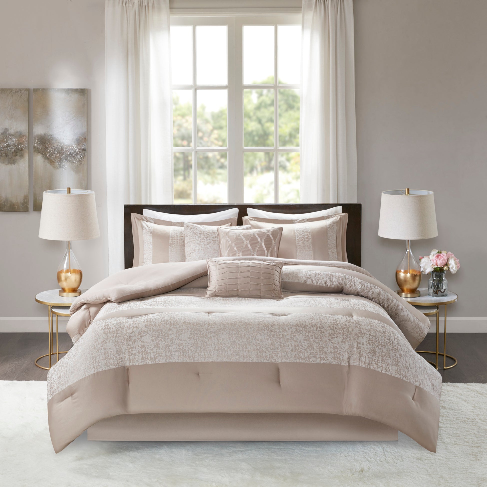 7 Piece Chenille Jacquard Comforter Set - Luxurious King Bedding