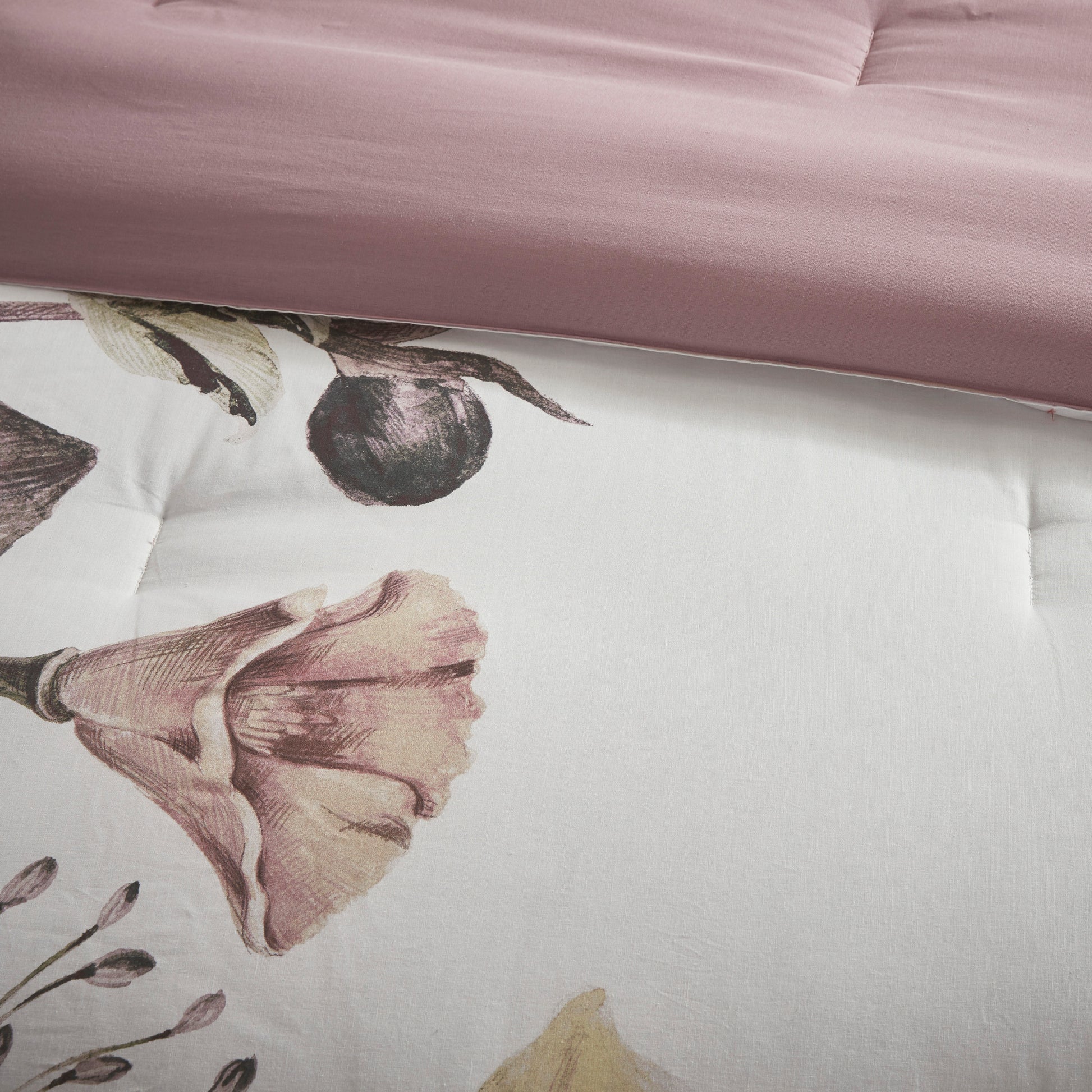 Queen Blush Polyester Floral Comforter Set 8 Piece
