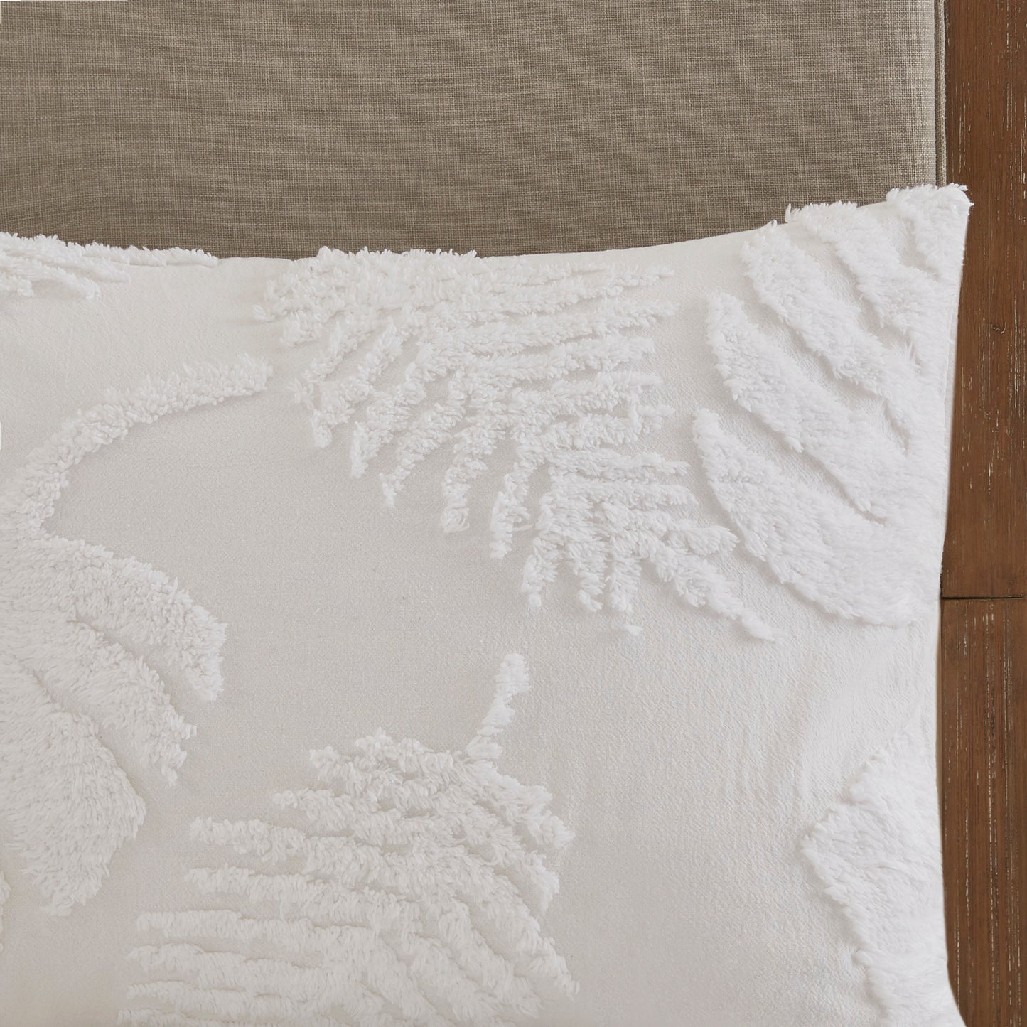 Off White Cotton Chenille Palm Comforter Set - Queen Size