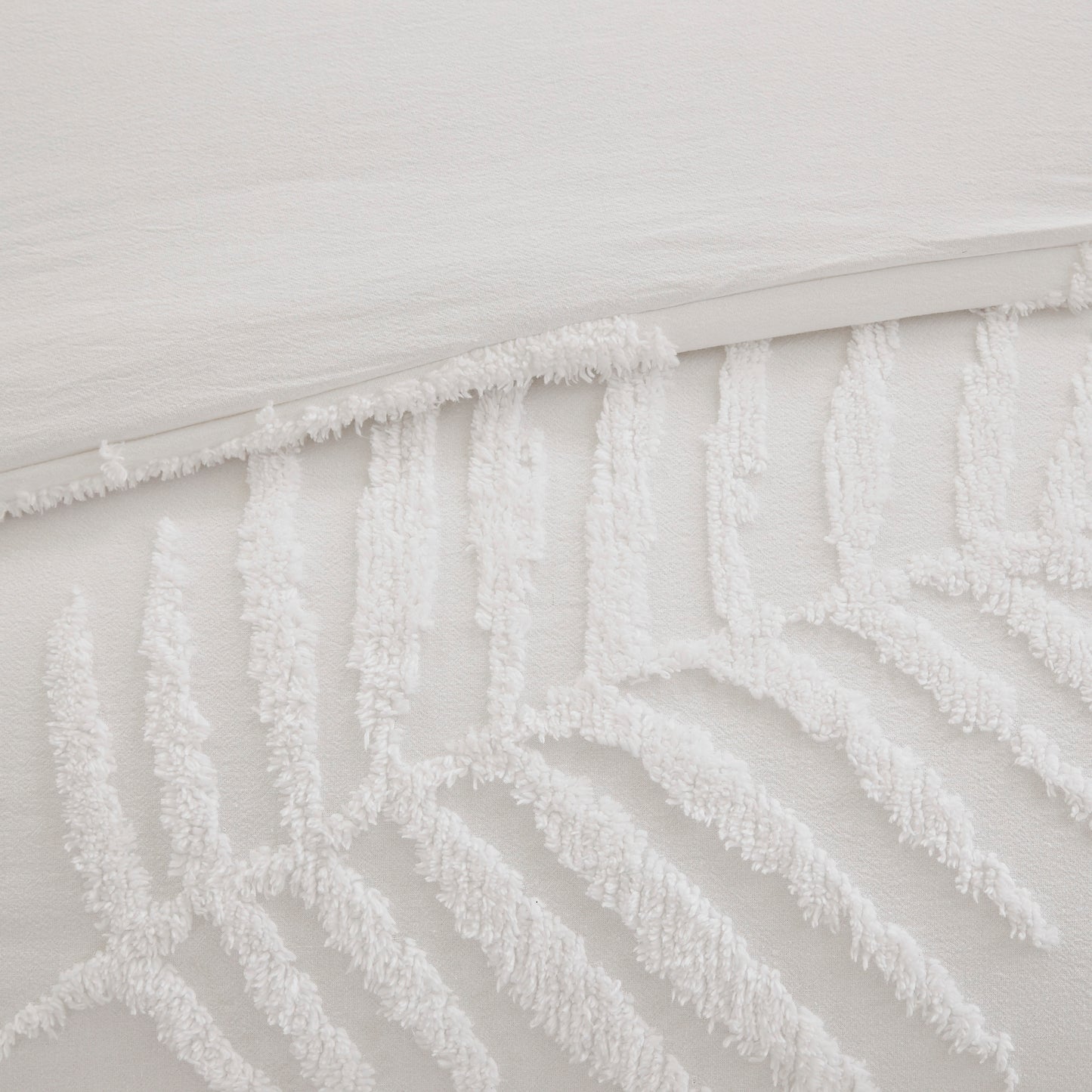 Off White Cotton Chenille Palm Comforter Set - Queen Size