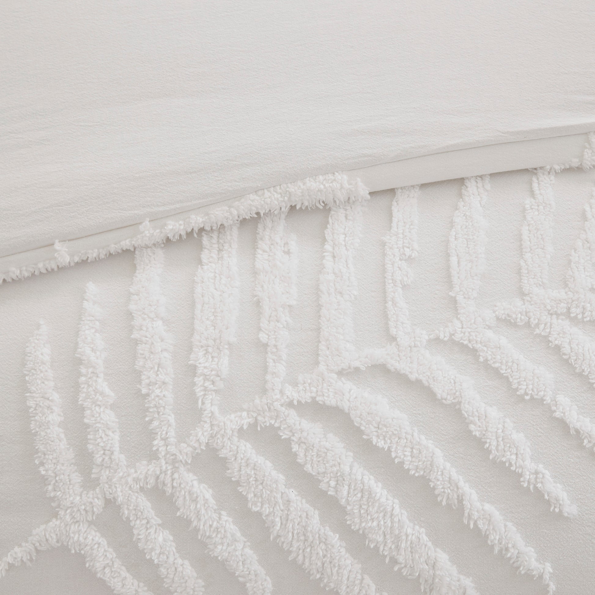 Off White Cotton Chenille Palm Comforter Set - Queen Size
