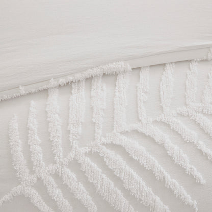 Off White Cotton Chenille Palm Comforter Set - Queen Size
