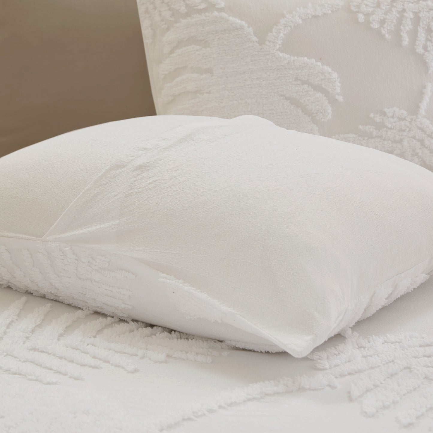 Off White Cotton Chenille Palm Comforter Set - Queen Size
