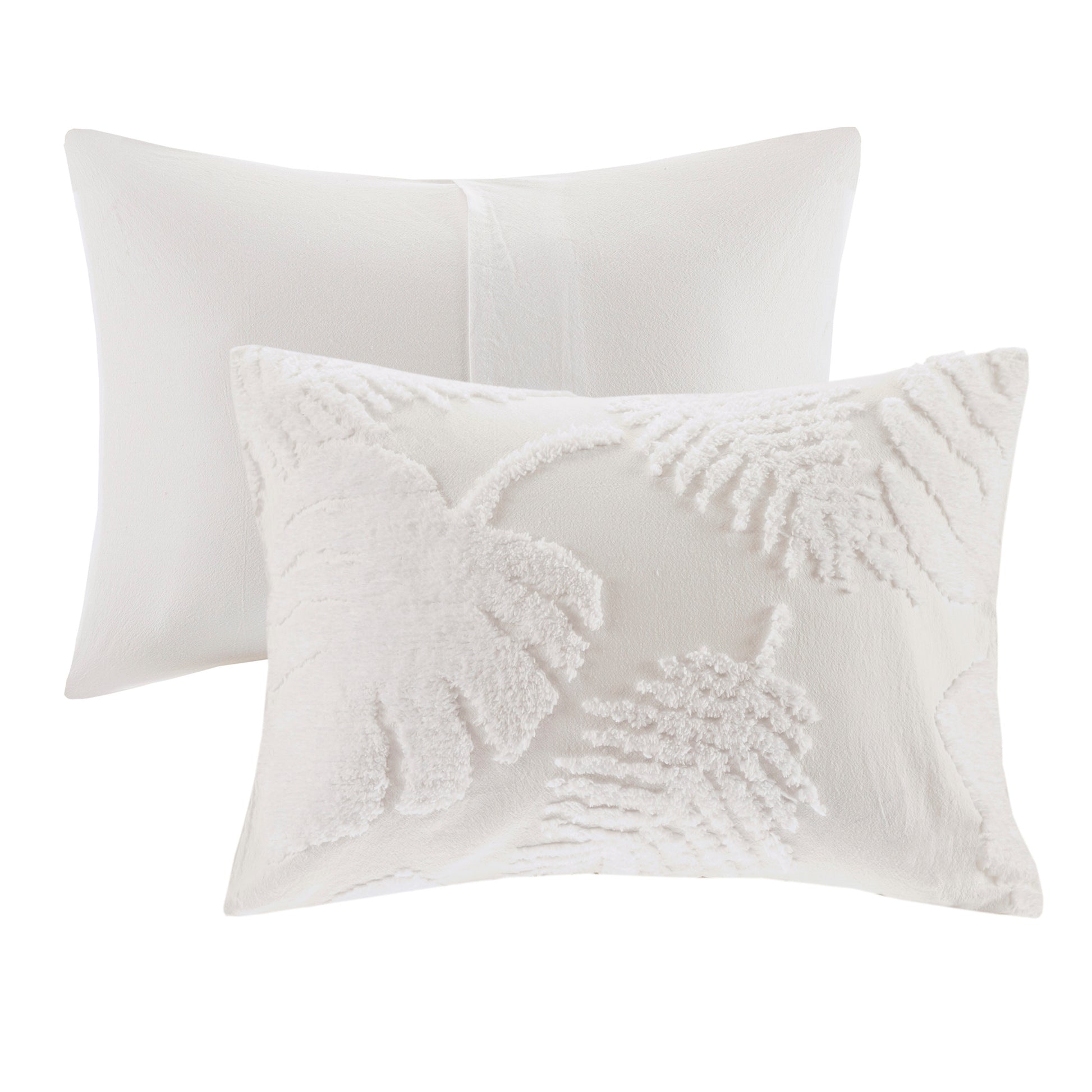 Off White Cotton Chenille Palm Comforter Set - Queen Size