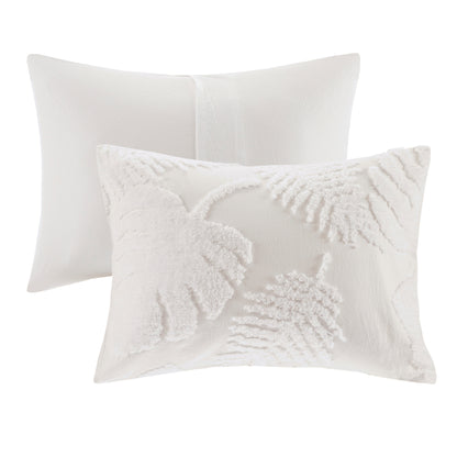 Off White Cotton Chenille Palm Comforter Set - Queen Size