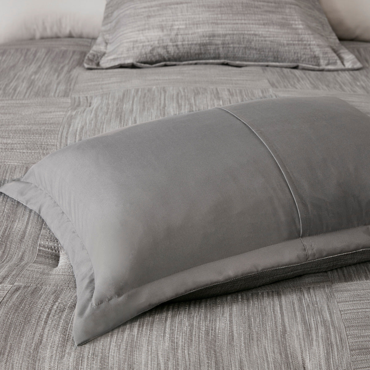 Grey Queen Seersucker Comforter Set - 7 Piece Shabby Chic Bedding