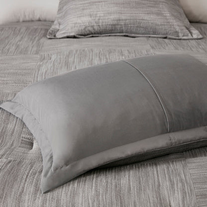 Grey Queen Seersucker Comforter Set - 7 Piece Shabby Chic Bedding