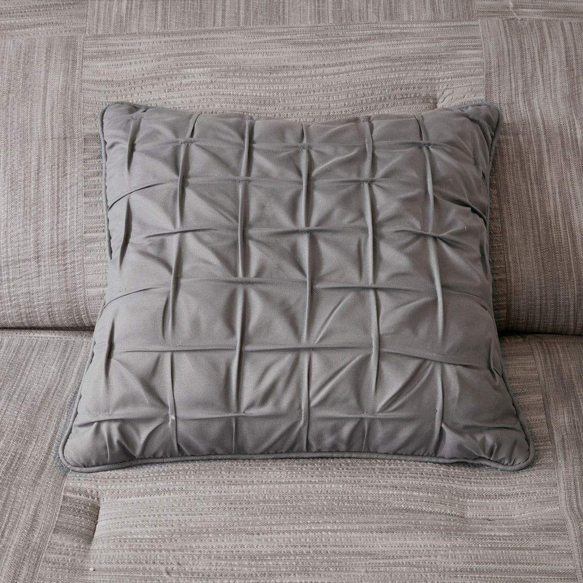 Grey Queen Seersucker Comforter Set - 7 Piece Shabby Chic Bedding