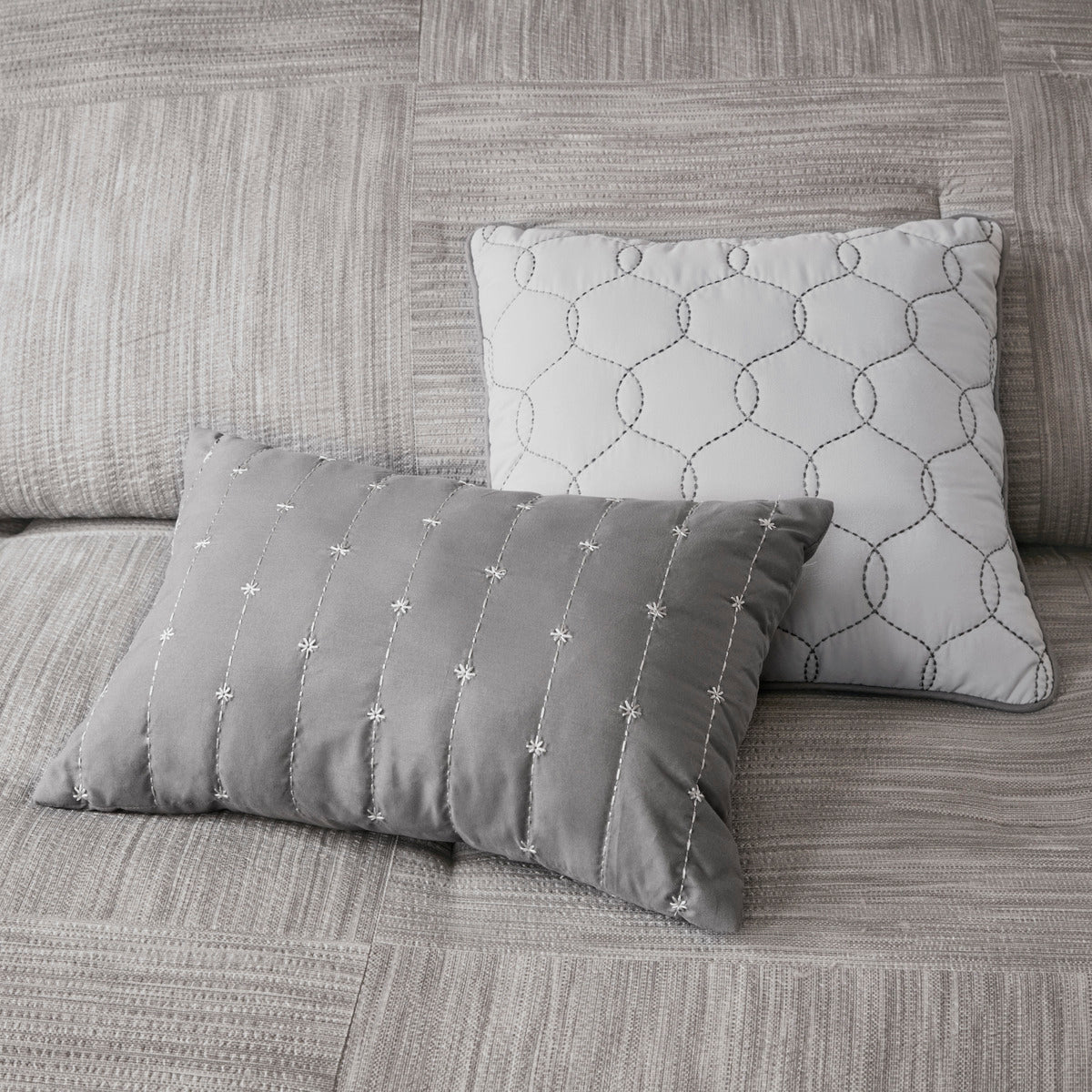 Grey Queen Seersucker Comforter Set - 7 Piece Shabby Chic Bedding