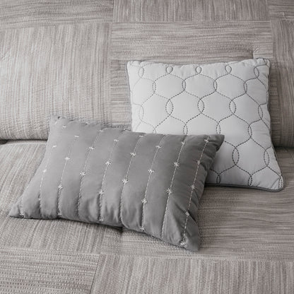 Grey Queen Seersucker Comforter Set - 7 Piece Shabby Chic Bedding