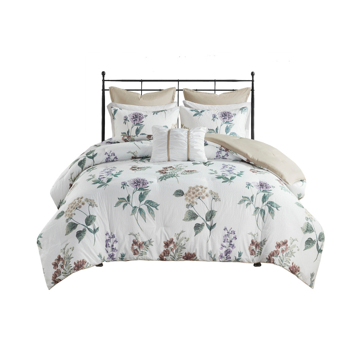 King Size Seersucker Comforter Set Multicolor Polyester