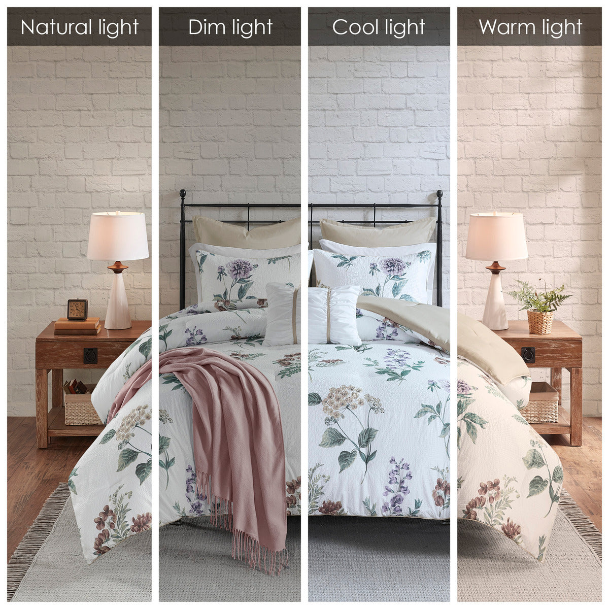 King Size Seersucker Comforter Set Multicolor Polyester