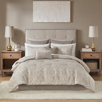 Khaki Queen Comforter Set - 12 Piece Damask Bedding