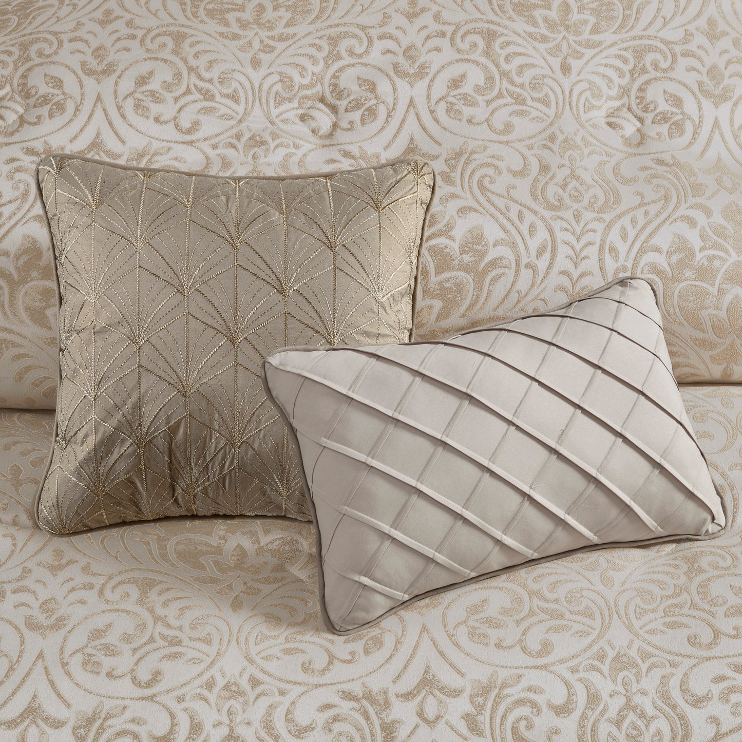 Khaki Queen Comforter Set - 12 Piece Damask Bedding