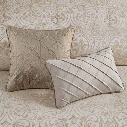 Khaki Queen Comforter Set - 12 Piece Damask Bedding