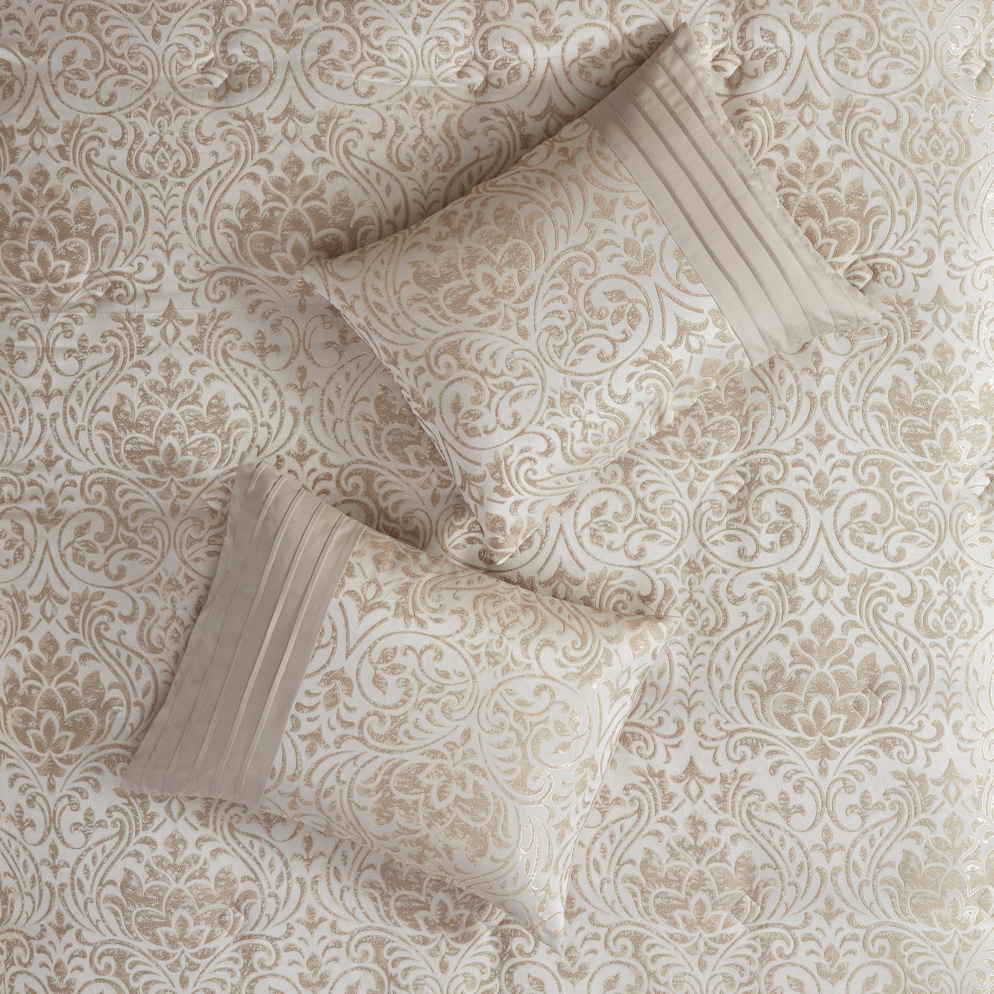 Khaki Queen Comforter Set - 12 Piece Damask Bedding