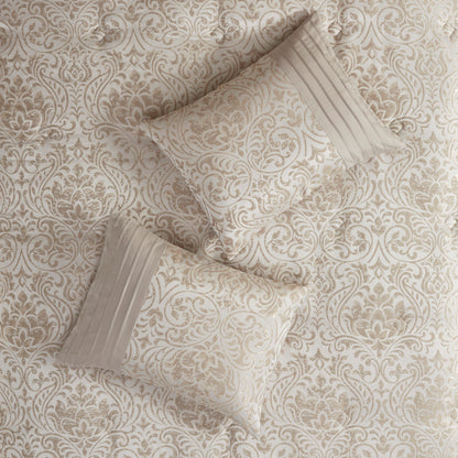 Khaki Queen Comforter Set - 12 Piece Damask Bedding