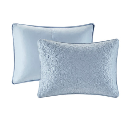 Blue Cotton Queen Bedspread Set - 3 Piece Reversible