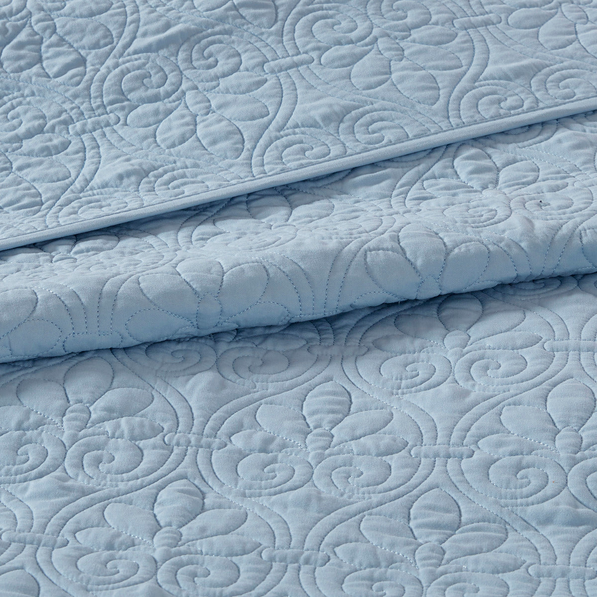 Blue Cotton Queen Bedspread Set - 3 Piece Reversible