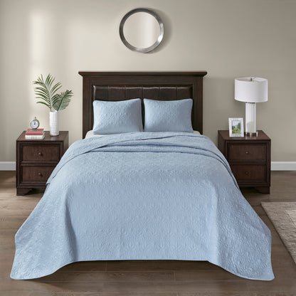 Blue Cotton Queen Bedspread Set - 3 Piece Reversible