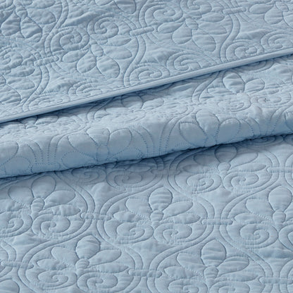 Blue Cotton King Bedspread Set - 3 Piece Reversible
