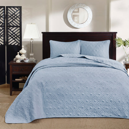 Blue Cotton King Bedspread Set - 3 Piece Reversible